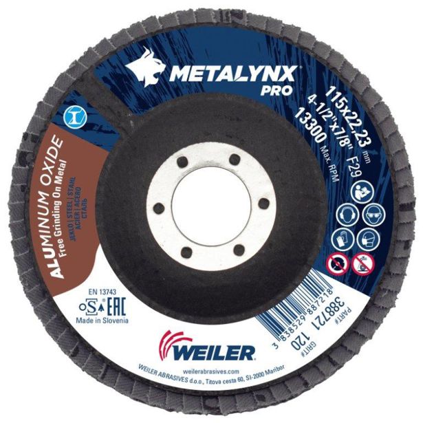 LAMELNI BRUSNI DISK POŠ. METALYNX 115X22.23 MM A120 ZA KOVINO, LES
