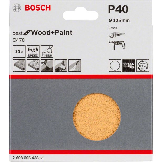 10-DELNI SET SAMOPRITRDILNIH BRUSNIH DISKOV BOSCH 125 MM BREZ LUKENJ K40 RUMENI ZA LES