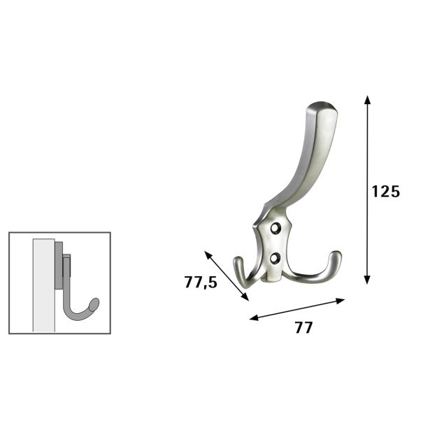 KOVINSKI OBEŠALNIK 2 KLJUKI HETTICH DIY, 125X77X75 MM, PONIKLJAN