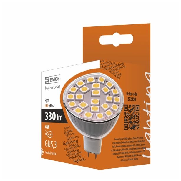 NIZKONAPETOST.LED ŽARNICA EMOS 12V MR16 4W/NW GU5.3 DIHROIČNA 24 LED 5050
