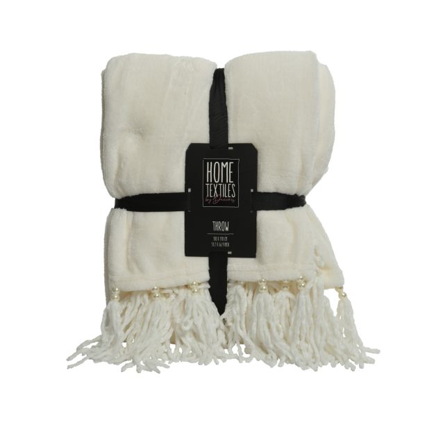 DEKORATIVNA ODEJA 130X170 CM Z RESICAMI, BELA