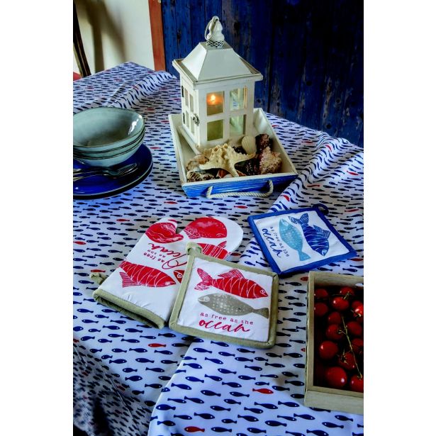 PRIJEMALKA AMO LA CASA 17X17 IN ROKAVICA 18X30CM MORSKI MOTIV