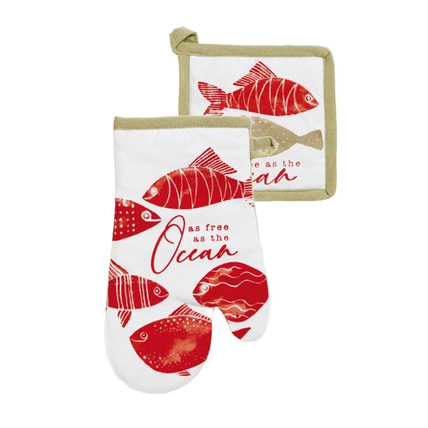 PRIJEMALKA AMO LA CASA 17X17 IN ROKAVICA 18X30CM MORSKI MOTIV