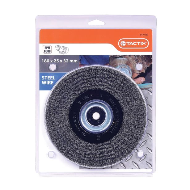 KROŽNA ŽIČNA ŠČETKA TACTIX 180X25X32MM Z REDUC.VLOŽ. FE ŽICA 0.30MM