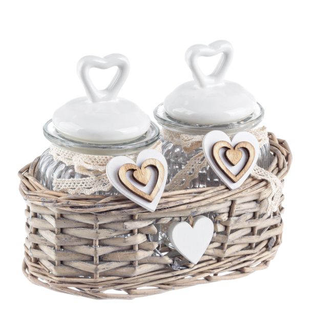 NAMENSKA DOZA BIZZOTTO 2/1 V KOŠARICI, STEKLENE KERAMIČNI POKROV SRČKI