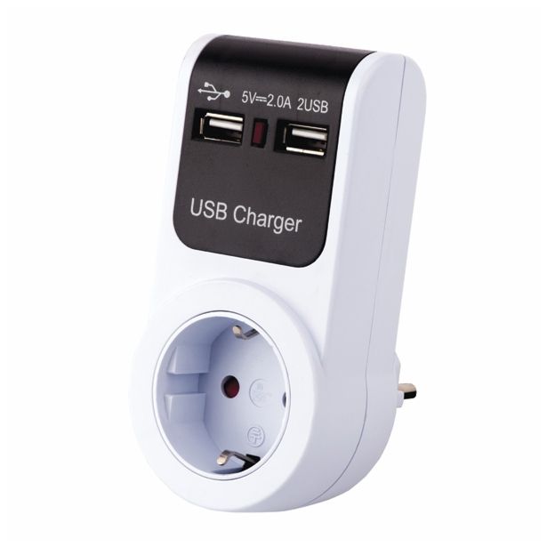 ŠUKO VTIKAČ EMOS 2X USB POLNILEC PVC BELI + ŠUKO VTIČNICA