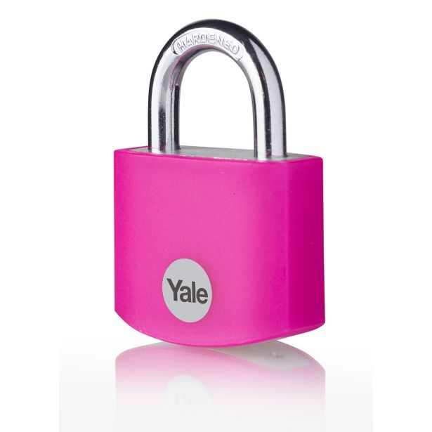 CILINDRIČNA OBEŠANKA 32 MM, ALU-ROZA, YALE STANDARD S3 KLJUČI, V SKLADU Z EN 12320:2012 - VARNOSTNI RAZRED 1