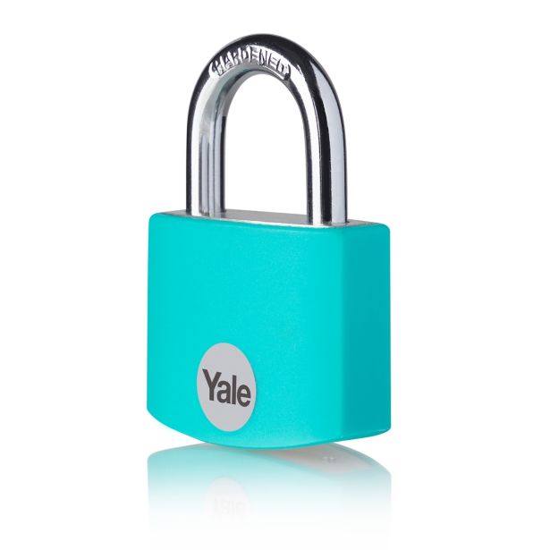 CILINDRIČNA OBEŠANKA 32 MM, ALU-TURKIZNA, YALE STANDARD S3 KLJUČI, V SKLADU Z EN 12320:2012 - VARNOSTNI RAZRED 1
