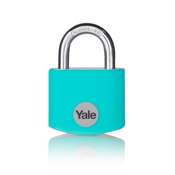 CILINDRIČNA OBEŠANKA 32 MM, ALU-TURKIZNA, YALE STANDARD S3 KLJUČI, V SKLADU Z EN 12320:2012 - VARNOSTNI RAZRED 1