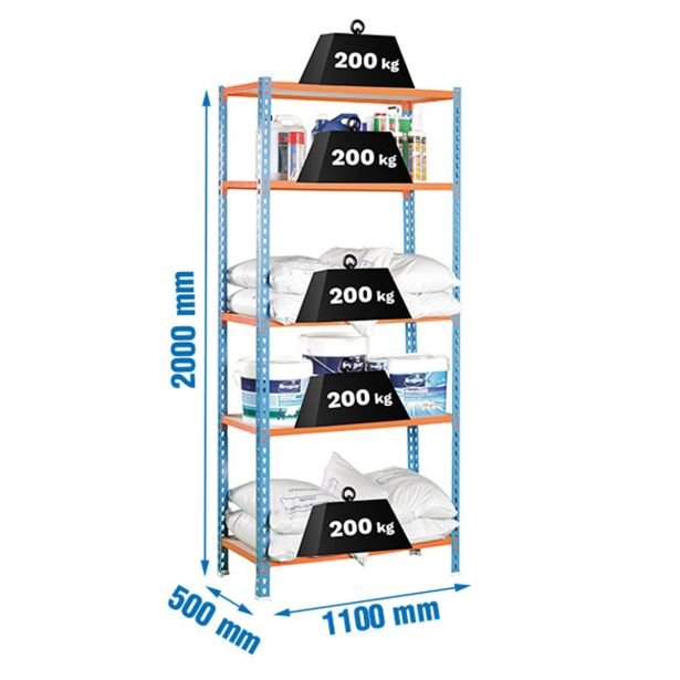 REGAL SIMONRACK 200X110X50 CM 5P/200KG MODRA ORANŽNA MADERCLICK