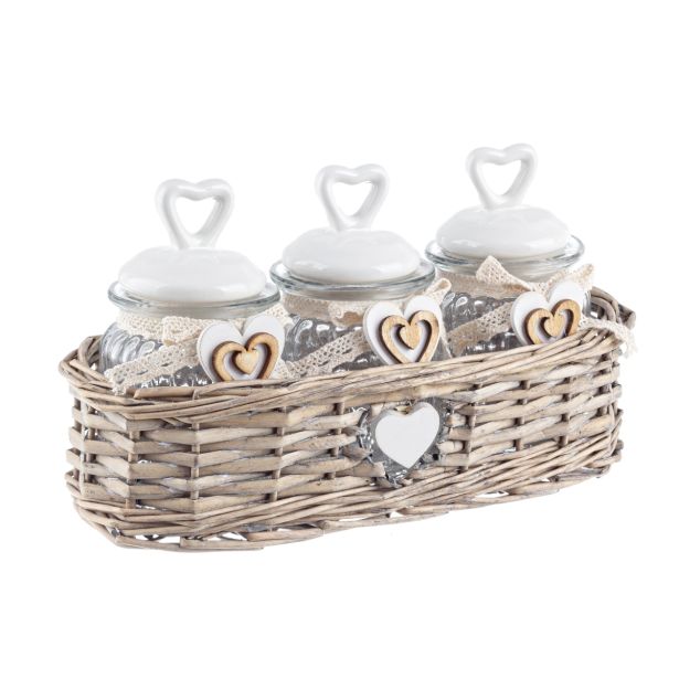 NAMENSKA DOZA BIZZOTTO 3/1 V KOŠARICI, STEKLENE KERAMIČNI POKROV SRČKI