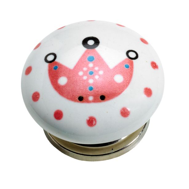 POHIŠTVEN GUMB HETTICH DIY, FI 40 MM, KERAMIKA,  BEL Z DEKORJEM