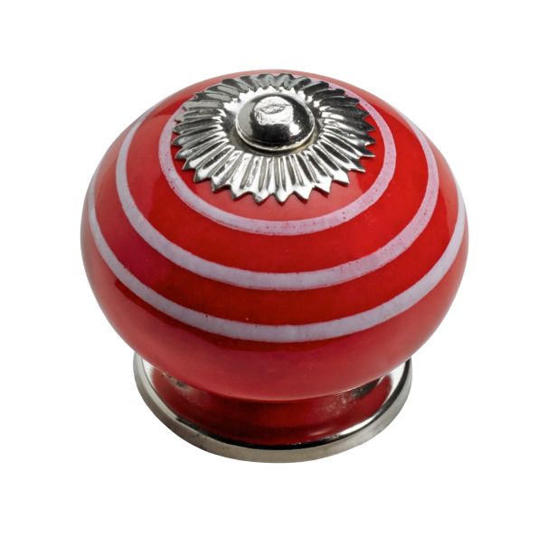 POHIŠTVEN GUMB HETTICH DIY, FI 40 MM, KERAMIKA,  RDEČ Z DEKORJEM