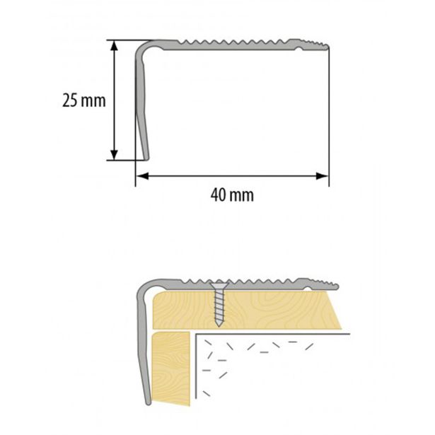 STOPNIŠČNI ALU PROFIL CEZAR 40X25MM 2.5M ZLAT