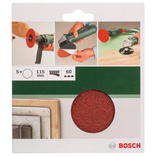 SAMOPRITRILNI BRUSNI DISK BOSCH 5-DELNI SET C430 RDEČ 115MM K60 BREZ LUKENJ