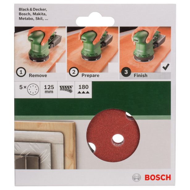 SAMOPRITRILNI BRUSNI DISK BOSCH 5-DELNI SET C430 RDEČ 125MM K180 8 LUKENJ
