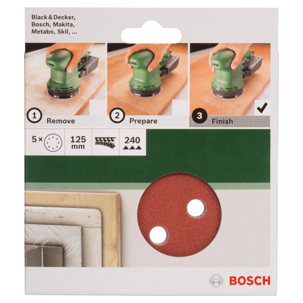 SAMOPRITRILNI BRUSNI DISK BOSCH 5-DELNI SET C430 RDEČ 125MM K240 8 LUKENJ