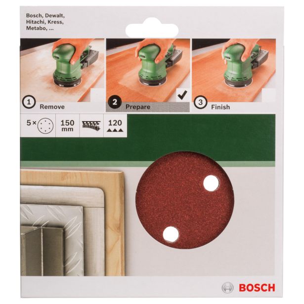 SAMOPRITRILNI BRUSNI DISK BOSCH 5-DELNI SET C430 RDEČ 150MM K120 6 LUKENJ