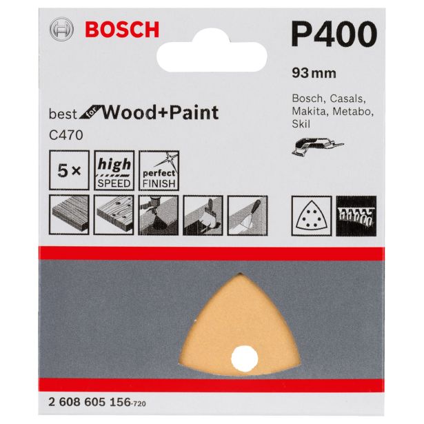 DELTA/VEČNAM BRUSNI LIST BOSCH 5-DELNI SET C470 RUMEN 93MM K400 6 LUKENJ ZA LES