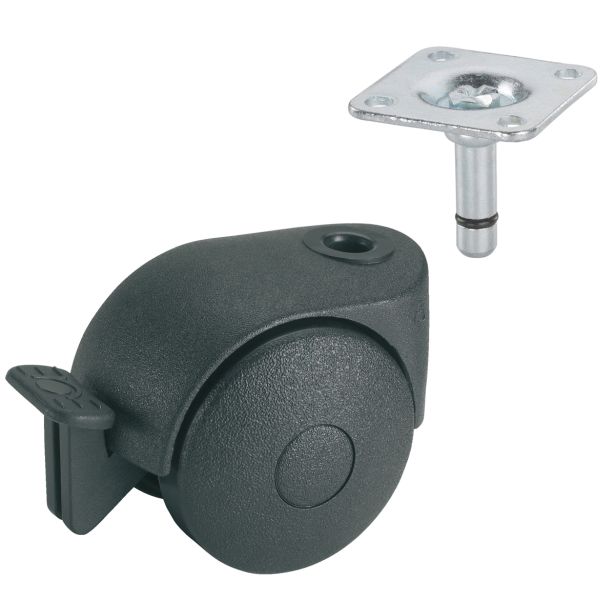 POHIŠTVENO KOLO DÖRNER + HELMER 50 MM PLOŠČA 38X38 MM Z ZAVORO