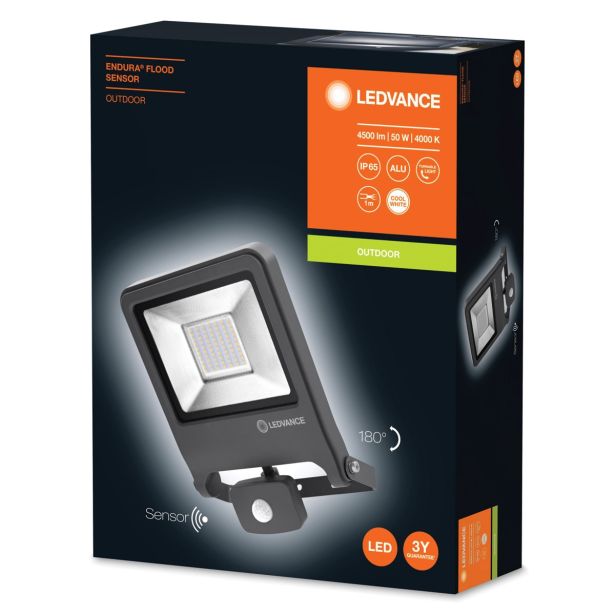 LED ZUNANJI REFLEKTOR LEDVANCE 50W ENDURA FLOOD DG CW TEMNO SIVI S SENZORJEM