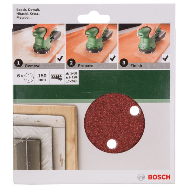 SAMOPRITRILNI BRUSNI DISK BOSCH 6-DELNI SET C430 RDEČ 150MM K60/120/240 6LUKENJ