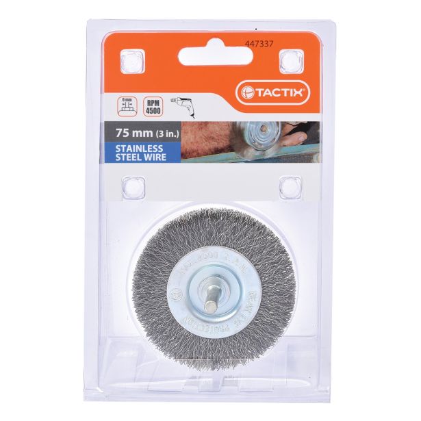 KROŽNA ŽIČNA ŠČETKA TACTIX 75MM INOX 0.30MM OS 6MM