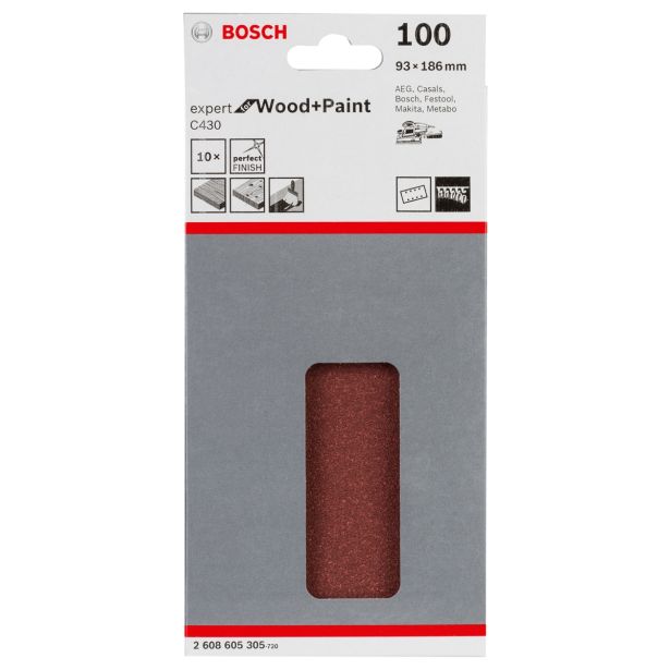 SAMOPRITDILNI BRUSNI LIST BOSCH 10-DELNI SET C430 RDEČ 93X185 MM G100 8 LUKENJ