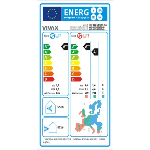 KLIMATSKA NAPRAVA VIVAX ACP-12CH35AERI+ GOLD 3.5KW, NOTR+ZUN ENOTA