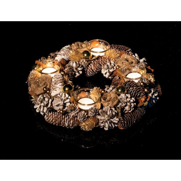 VENČEK GLOSSTYLE ADVENTNI FI 33 CM 4 KOZARČKI, ZLATE ROŽICE