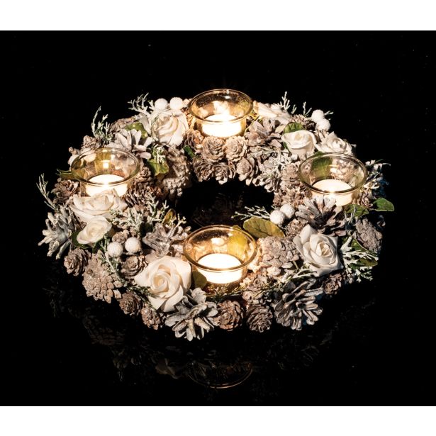 VENČEK GLOSSTYLE ADVENTNI FI 33 CM S 4 KOZARČKI IN ROŽAMI