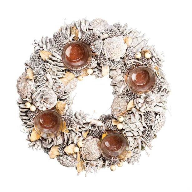 NAMIZNA DEKORACIJA GLOSSTYLE ADVENTNI VENEC BELI NARAVNI 34X34X8.5 CM 4 K