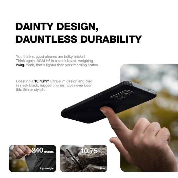 AGM ODPORNI PAMETNI TELEFON H6 4G 8+8GB/256GB DS ANDROID 13, KAMERA 50MP DUAL AI - ČRN