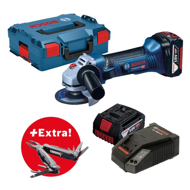 AKUMULATORSKI KOTNI BRUSILNIK BOSCH GWS 18-125 V-LI + VEČNAMENSKO ORODJE 'SWISS PEAK'