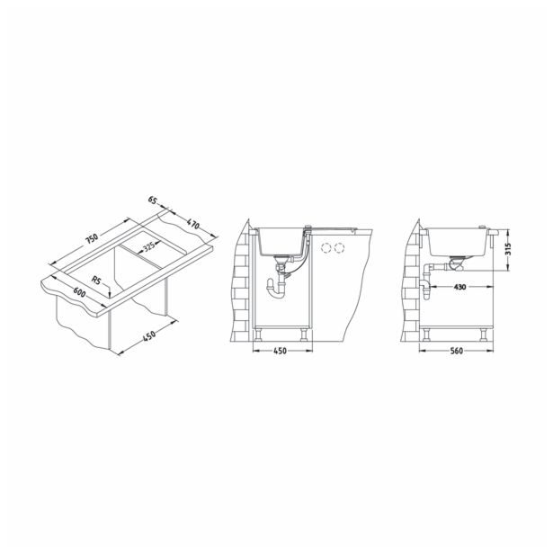 ALGRANIT POMIVALNO KORITO ALVEUS CUBO 30, A23 CREAM 780X500 MM