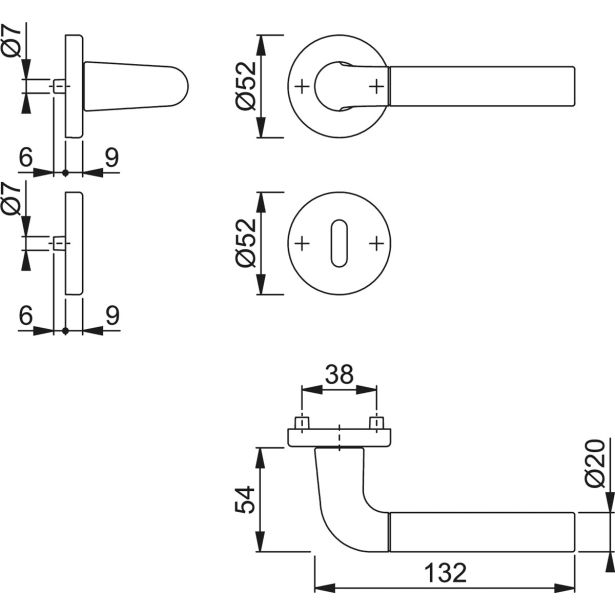 ALU KLJUKA ZA VRATA HOPPE BREMEN Z ROZETO KLJUČ F49-F9-2