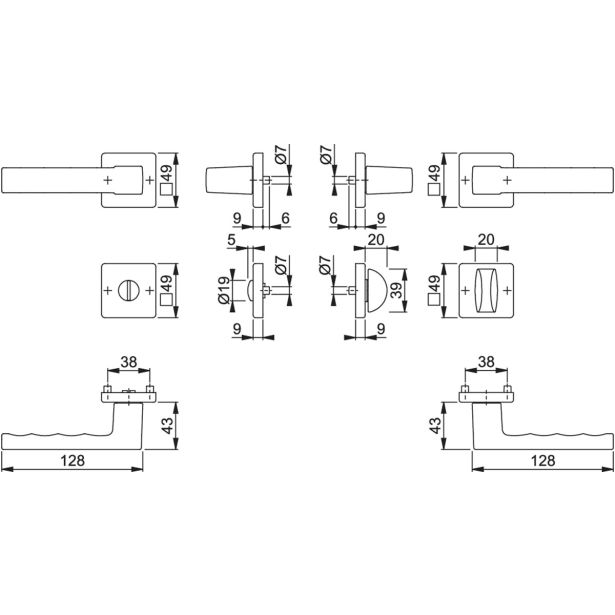ALU KLJUKA ZA VRATA HOPPE TOULON Z ROZETO WC F9