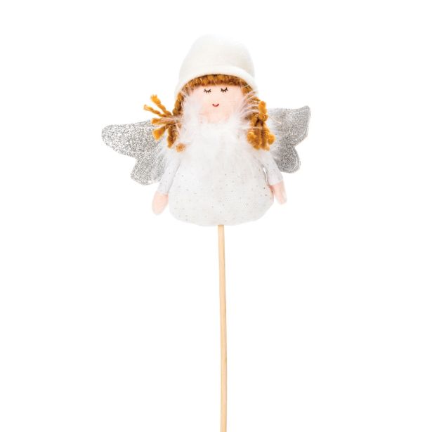 OKRASEK ZA JELKO GLOSSTYLE ANGEL10 CM TEKSTILNI BELE BARVE