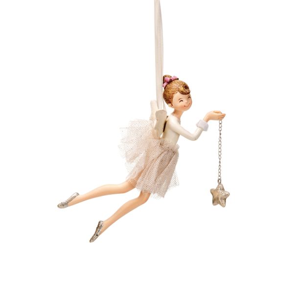 OKRASEK ZA JELKO GLOSSTYLE ANGELČEK Z ZVEZDICO 13 CM BEL