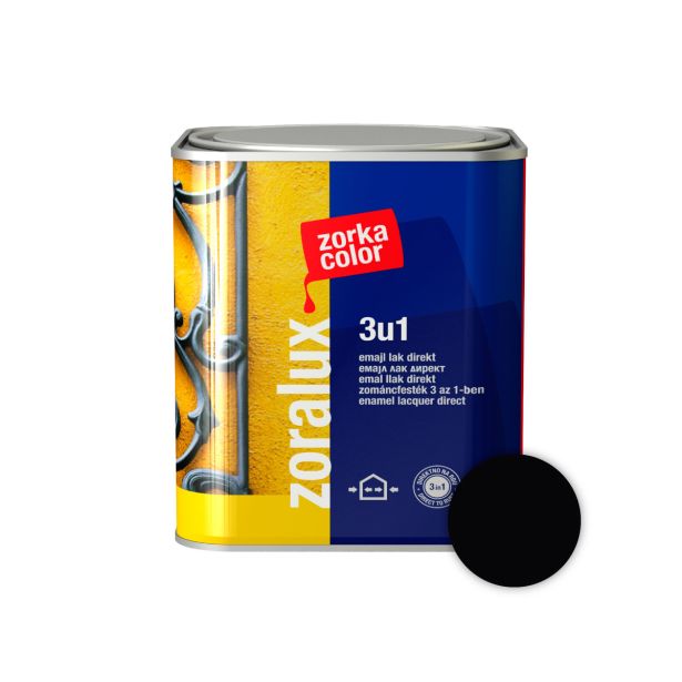ANTIKOROZIVNI PREMAZ ZORKA DEKOR ZORALUX 3V1 EMAJL LAK DIREKT ČRNA 0.75 L 9005