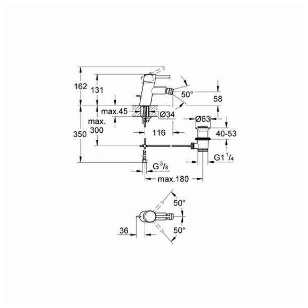 PIPA ZA BIDE GROHE CONCETTO, ZG. DEL SIFONA