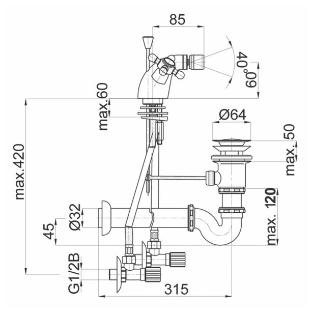 PIPA ZA BIDE UNITAS STIL, KROM ZLATA