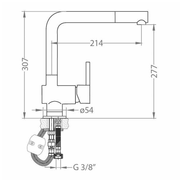 PIPA KUHINJSKA ALVEUS STOJEČA, 2 CEVI, S PRHO AZETA-P
