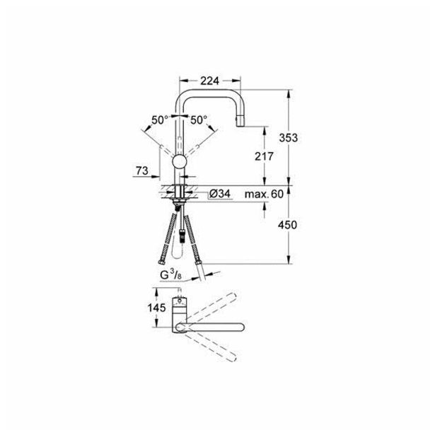PIPA KUHINJSKA GROHE MINTA, STOJEČA, 2 CEVI