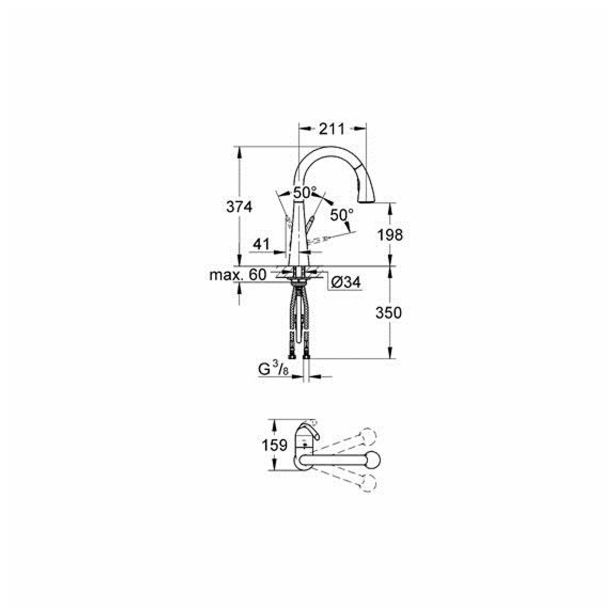 ARMATURA ZA KORITO GROHE ZEDRA STOJEČA 2 CEVI IZVLEČNA