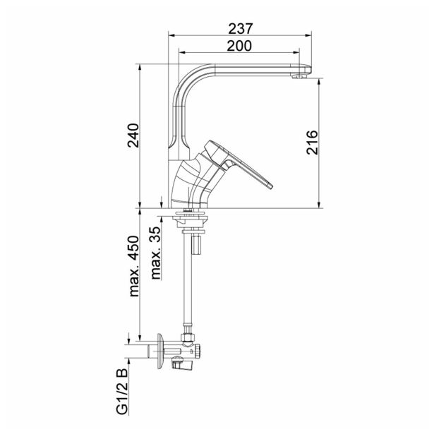 PIPA KUHINJSKA UNITAS INFINITY, STOJEČA, 2 CEVI 2 X KOTNI VENTIL