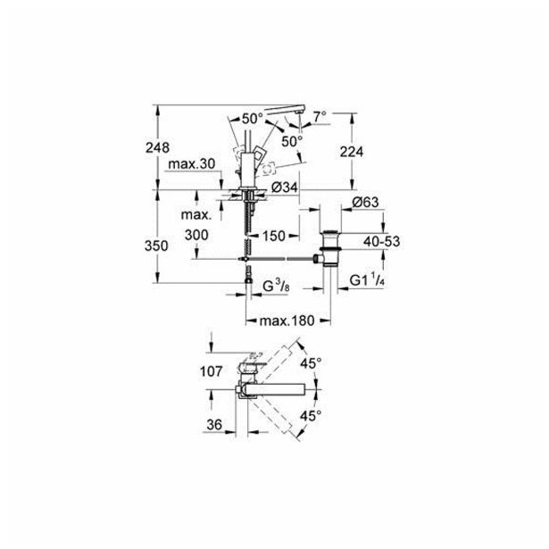 PIPA ZA UMIVALNIK GROHE EUROCUBE, STOJEČA POVIŠANA, ZG. DEL SIFONA