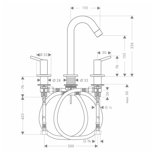 PIPA ZA UMIVALNIK TALIS S2 TALIS S2 STOJEČA 3-DELNA
