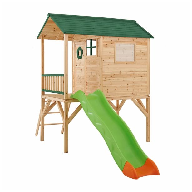 IGRALNA HIŠICA AMCA ARMELLE LESENA Z VERANDO, TOBOGAN 2.15 M