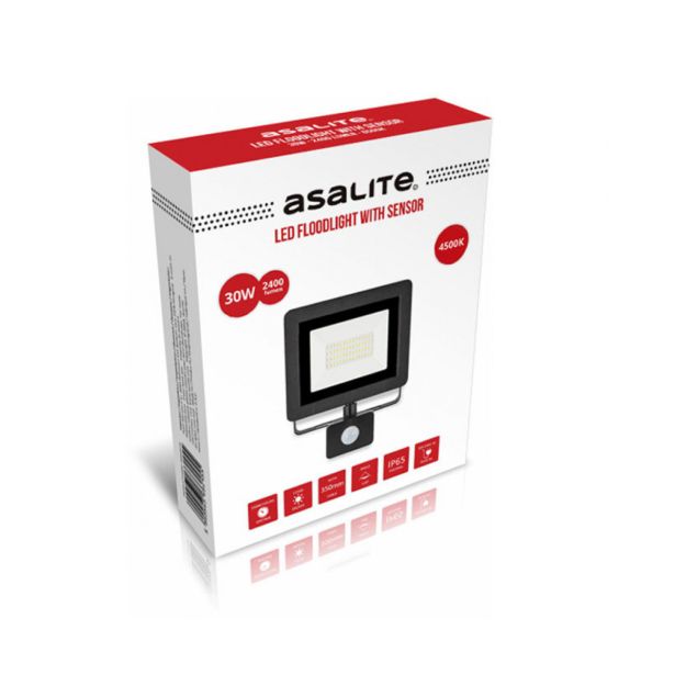 ASALITE LED REFLEKTOR 30W 4500K, 2400LM + SENZOR